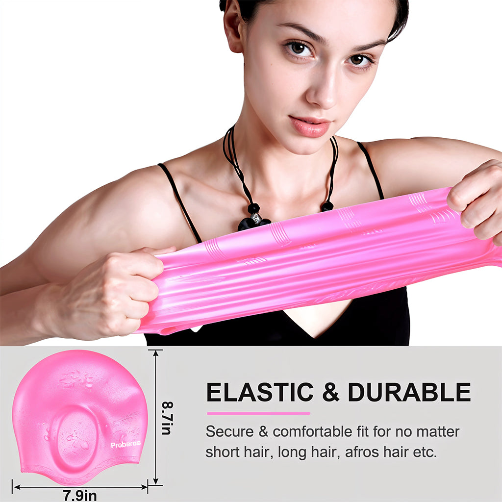 Proberos Silicone Swim Cap, Classic Silicone Swimming Cap for Adults, Swimming Cap Long Hair, Swimming Pool Cap, Waterproof Silicone Swimming Cap for Adult Woman and Men Pink Proberos Silicone Swim Cap, Classic Silicone Swimming Cap for Adults, Swimming Cap Long Hair, Swimming Pool Cap, Waterproof Silicone Swimming Cap for Adult Woman and Men Pink